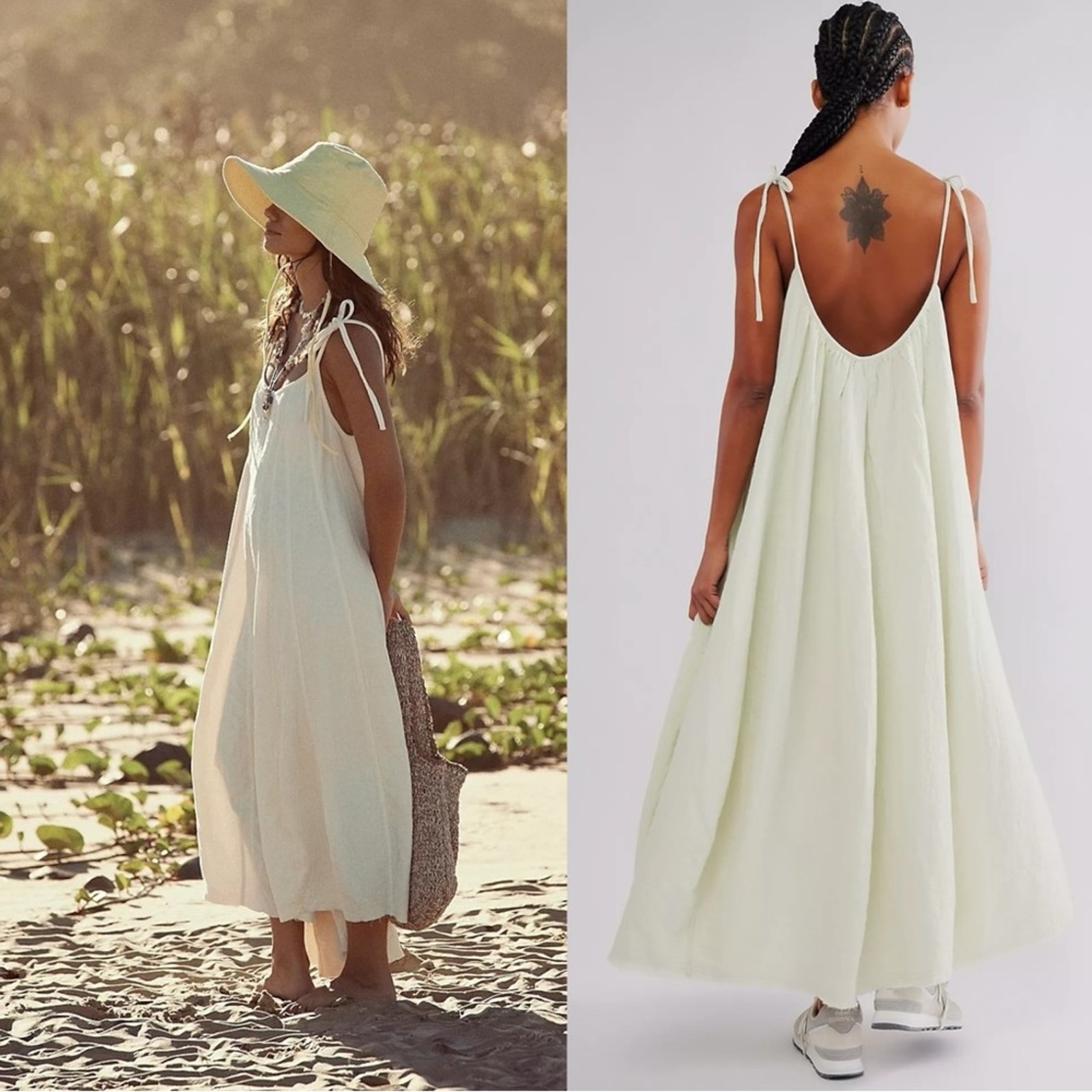 Free People Summer Dreams Midi Dress in Salt Water Mint Medium Denim Jumper NWT