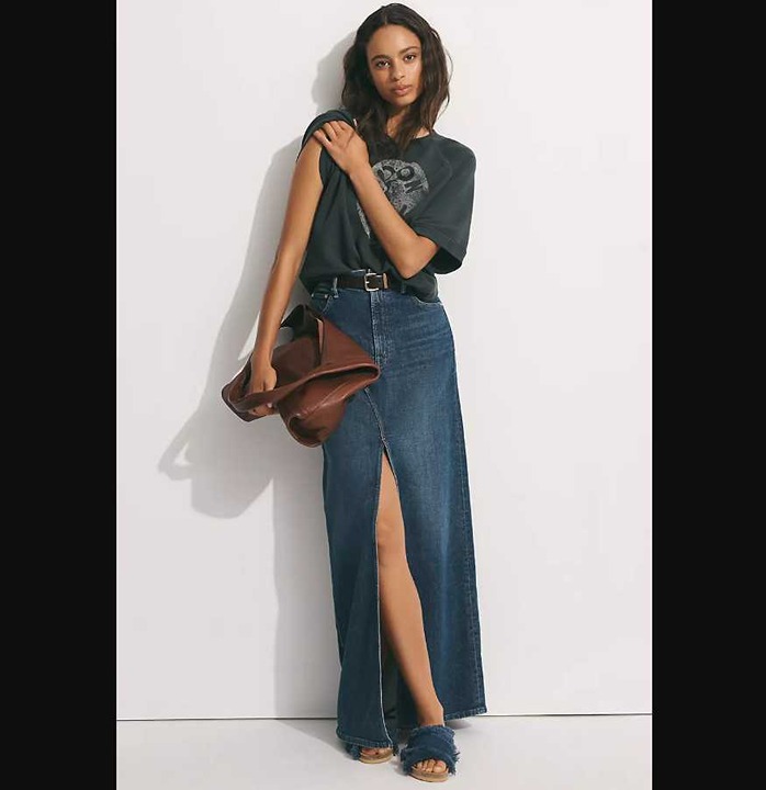 New women's 28 Mother x Anthropologie The Bombshell denim maxi skirt Cannonball
