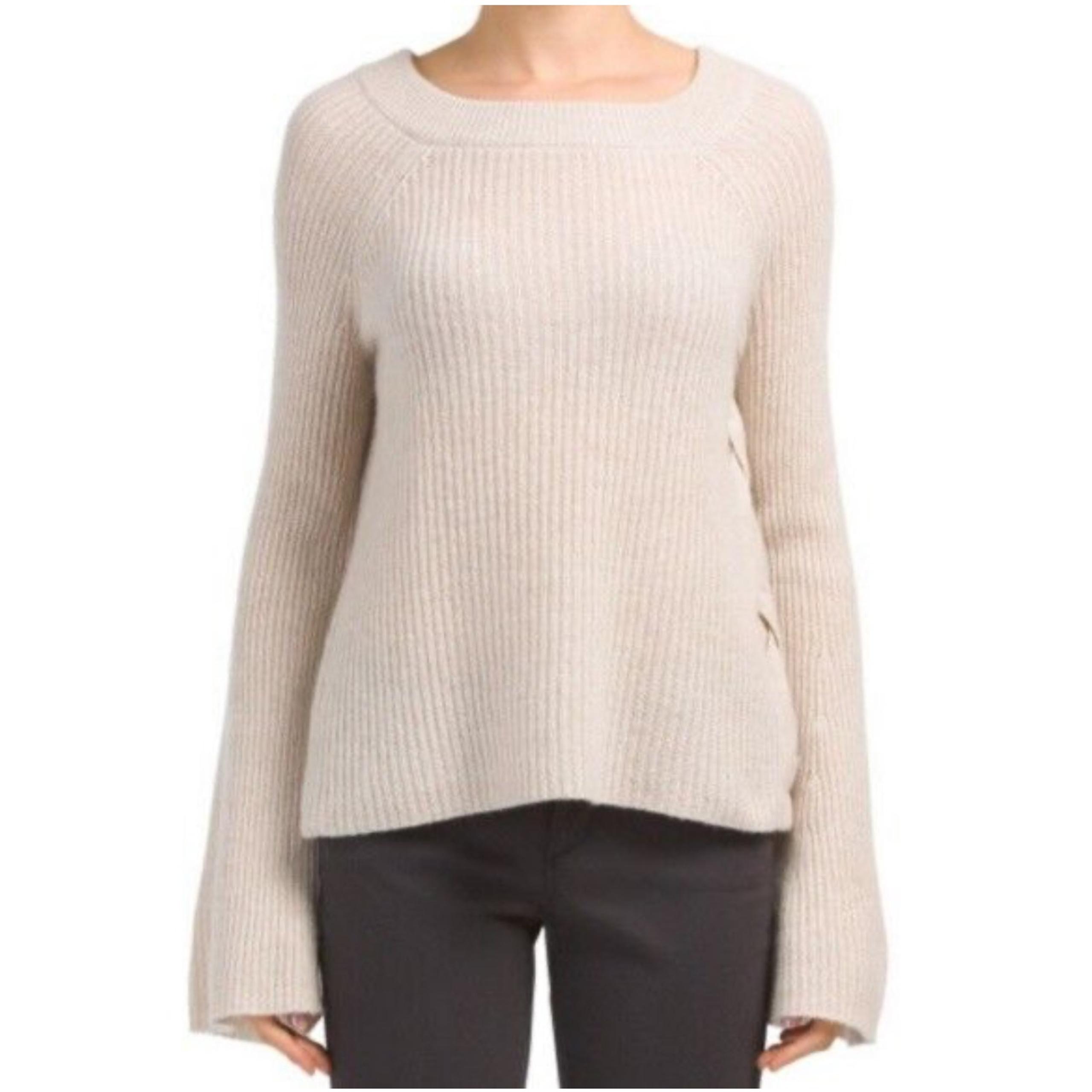 Only Mine Beige Bell Sleeve Side Tie 2 Ply Cashmere Sweater size Small