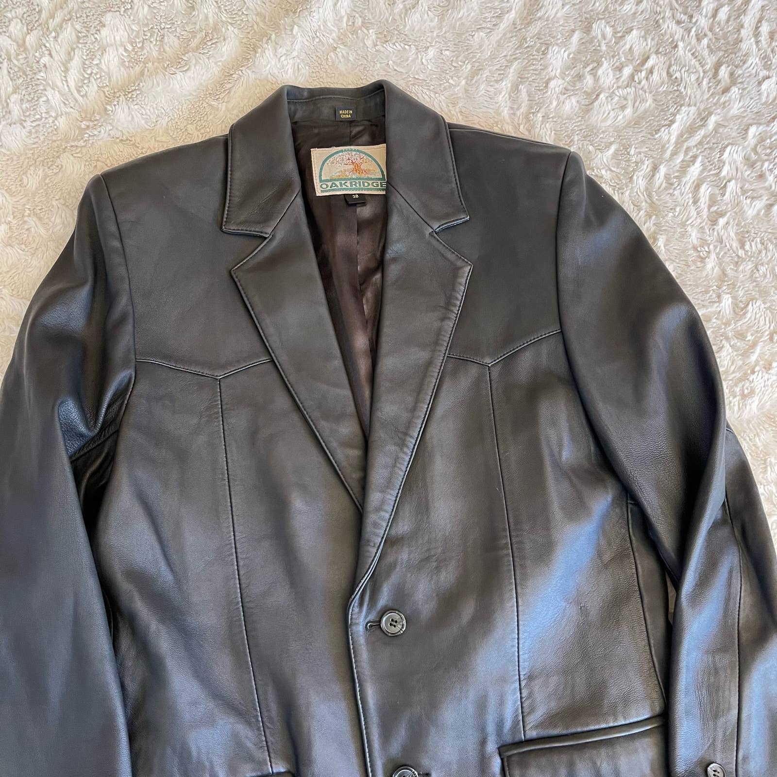 Vintage western leather blazer jacket single breasted Oakridge black genuine outlet L