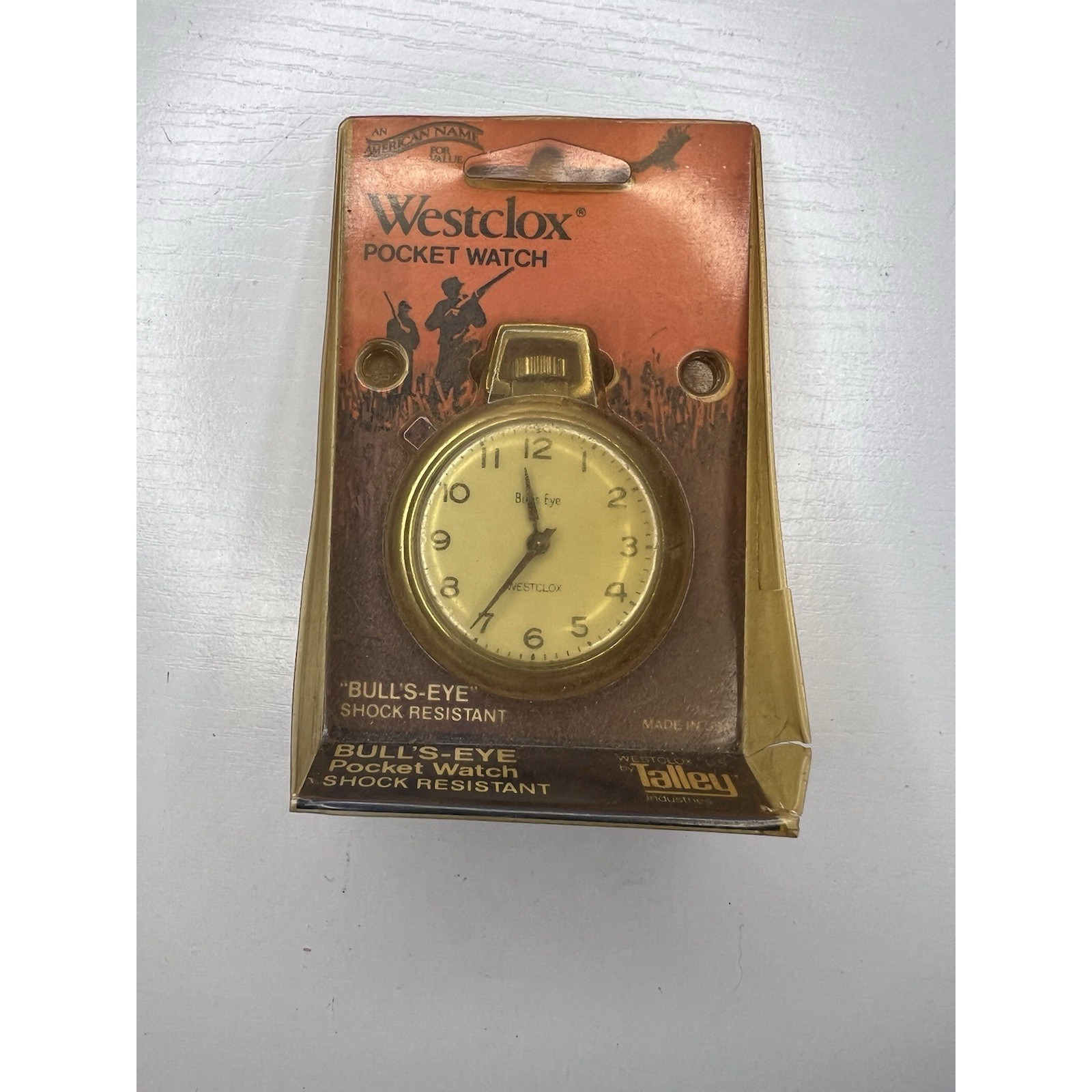 NIB Westclox Bull's Eye Watch Company Gold Tone Manual Wind Pocket Watch 40309
