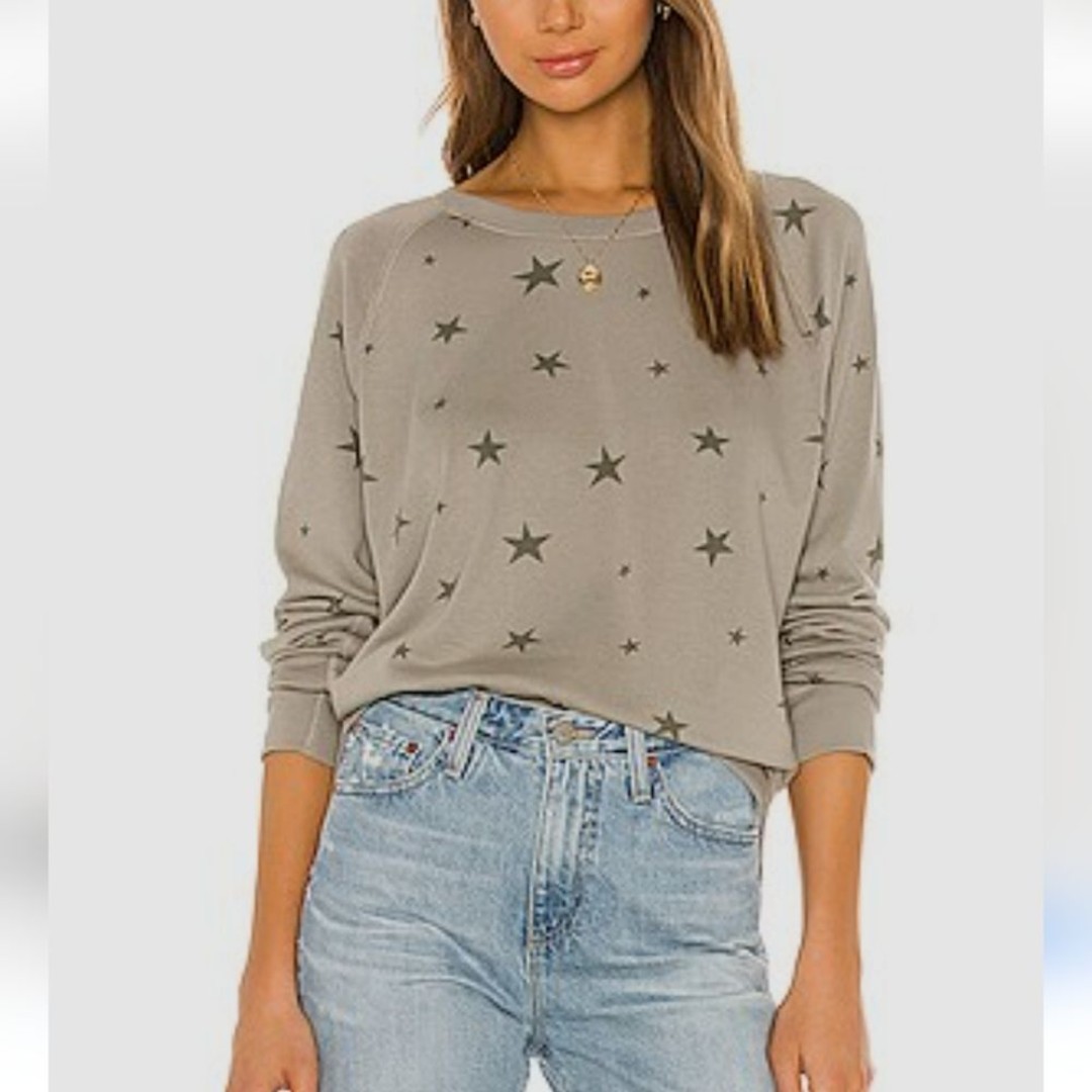 Rails Womens Long Sleeve Theo Sweatshirt Sage Stars Sz S Boho Neutral Quiet Lux