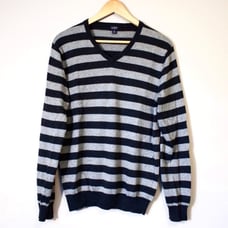 J.Crew Black and Grey Striped V-Neck Sweater