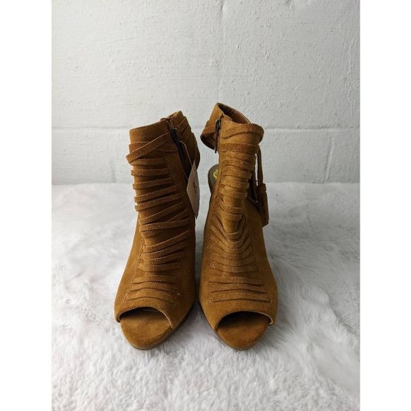 Vince Camuto Janessa Genuine Leather Suede Ankle Wedge Sandals Cognac Brown 7.5 - detail