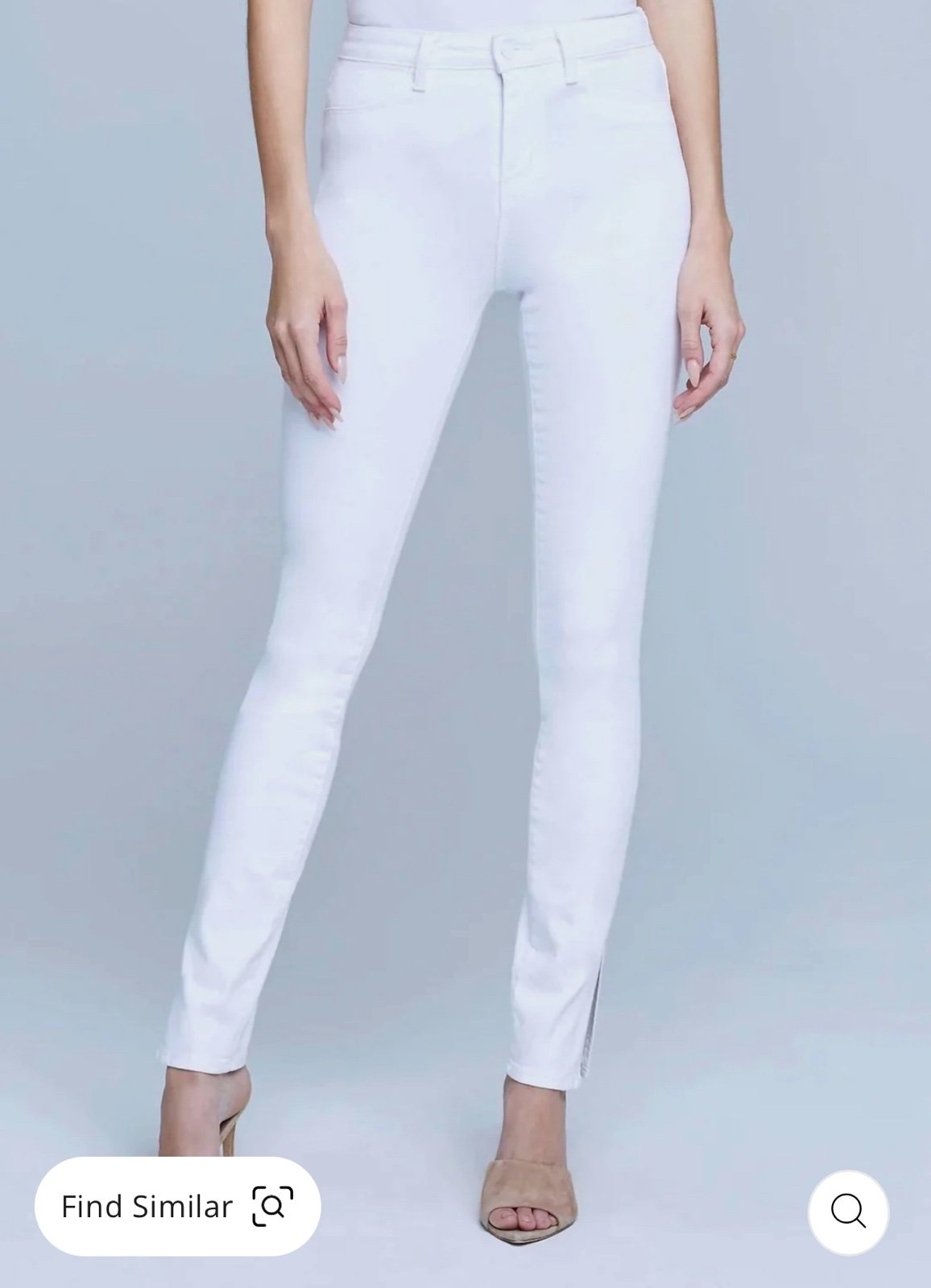 L’Agence Josie High Rise Skinny Jeans Split Hem White Blanc Womens Size 27 255