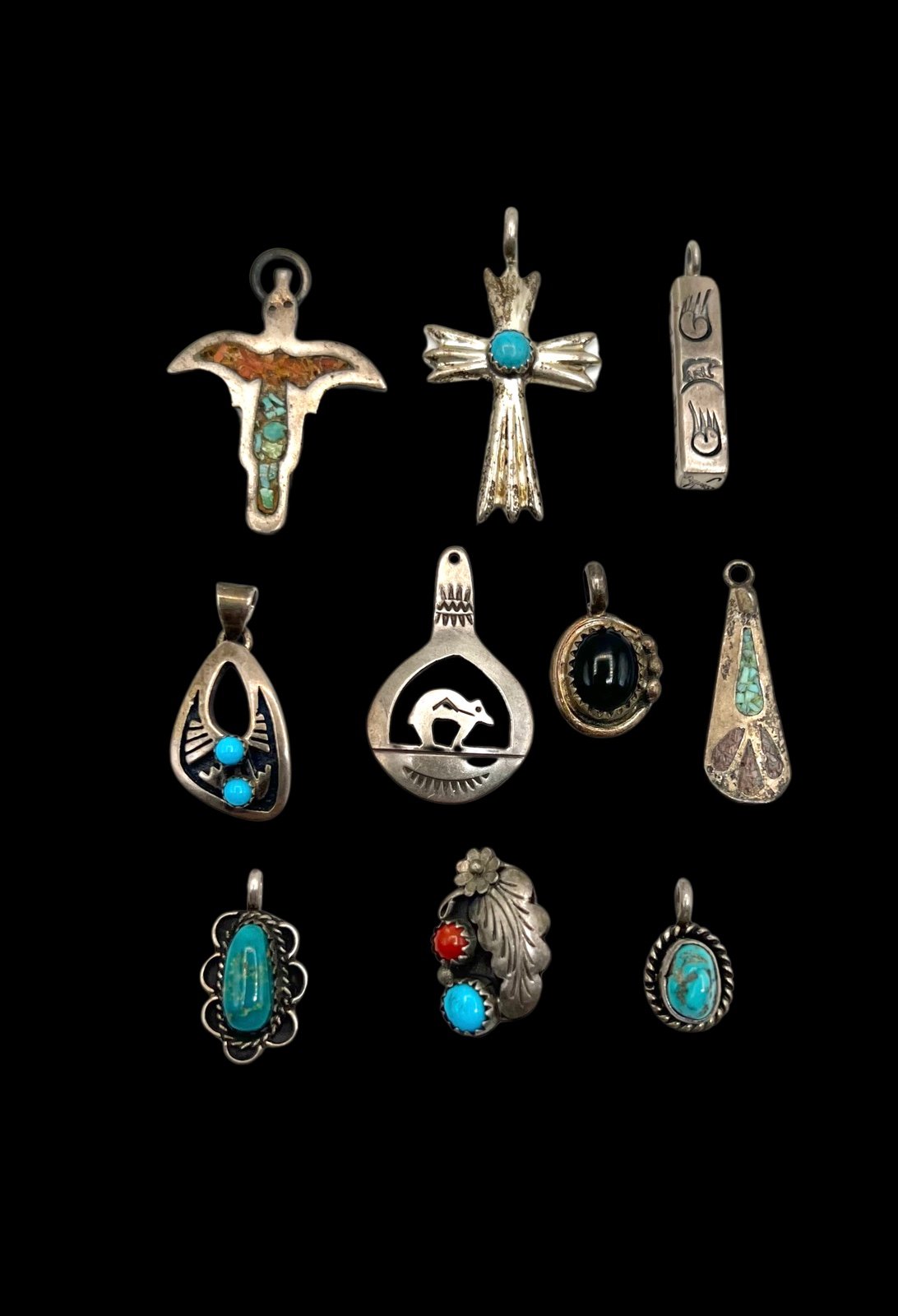 Navajo Sterling Silver Turquoise Multi Stone Pendant Charm Resale Lot 008