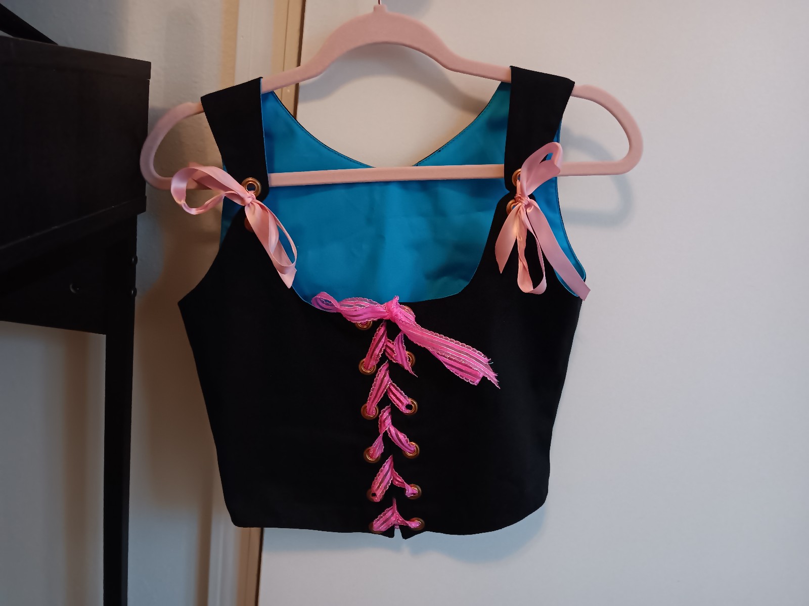 Black/blue reversible corset vest
