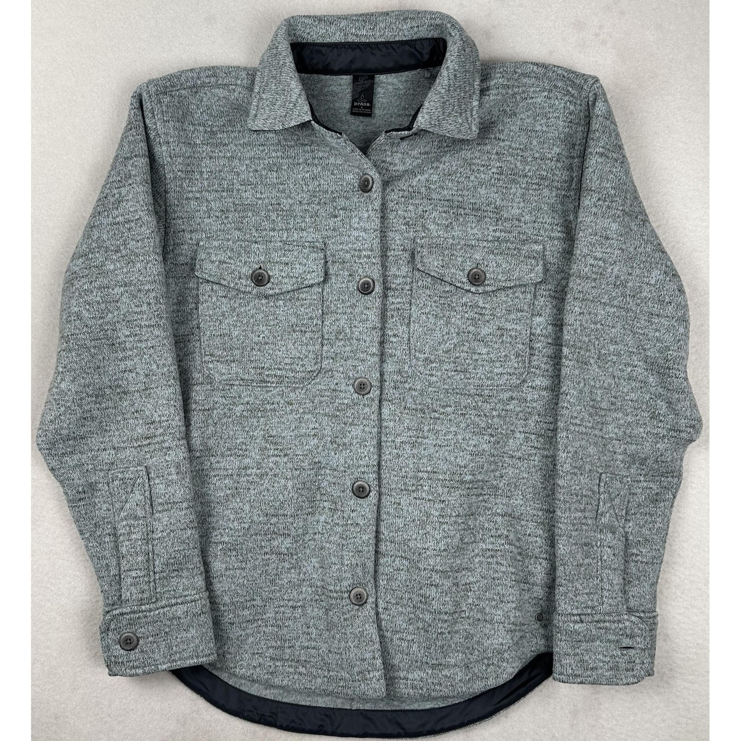 Prana Womens Small Tri Thermal Shacket Fleece Cozy Shirt Jacket Glacier Green