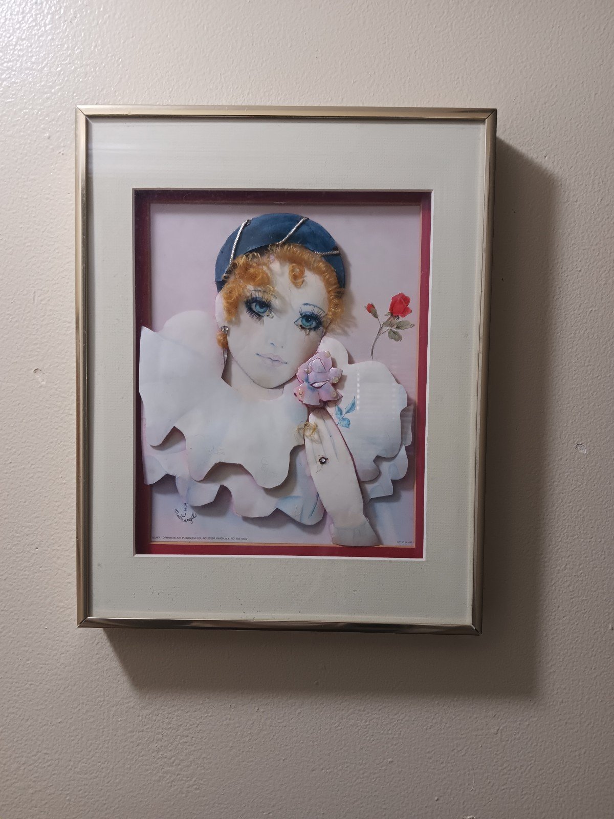 Vintage Beautiful Lady holding a rose by Japanese artist Mira Fujita.