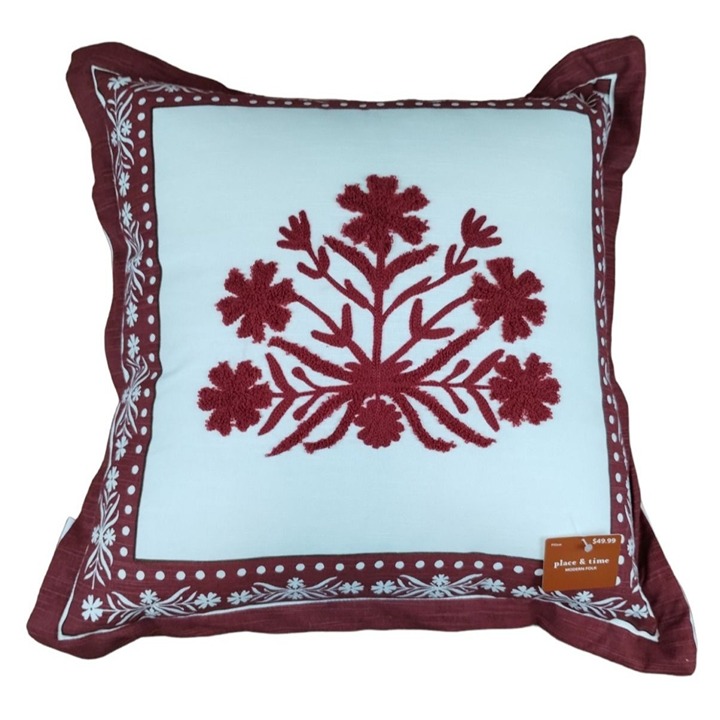 Place & Time Embroidered Floral Design Throw Pillow New