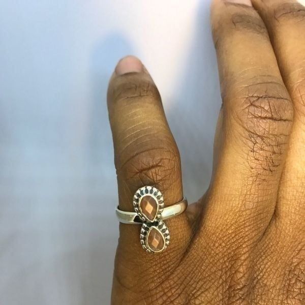 Orange Moonstone Ring Sterling Silver Gem Jewelry