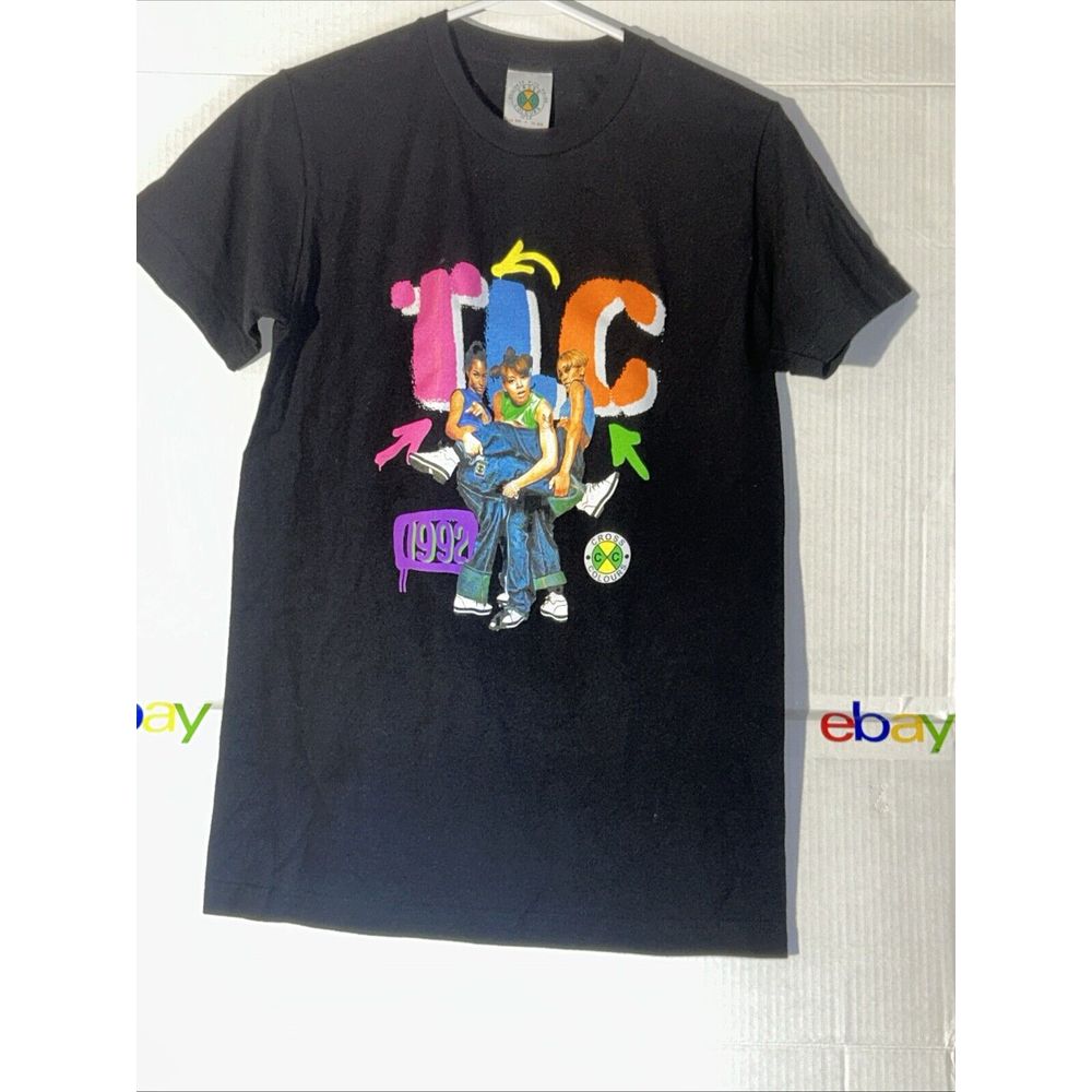 TLC 1992 Unisex Cross Colours Graphic T-Shirt Black Left Eye Vintage Size Small
