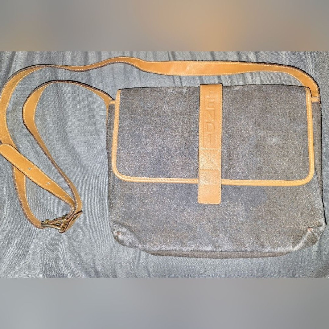 Vintage Fendi Gray and Tan Crossbody Bag