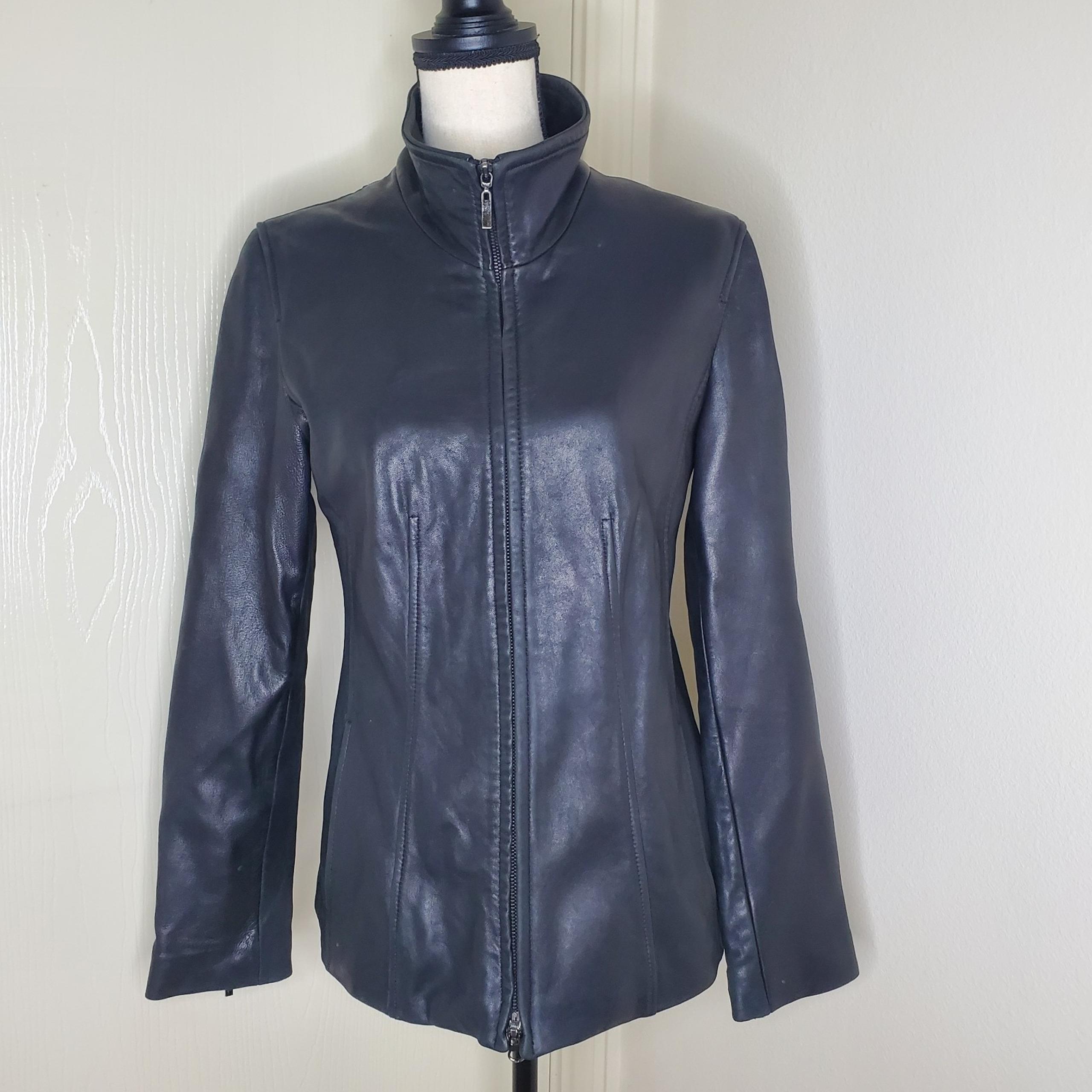 Winlit Women's Black Genuine Leather Jacket Full Zip Size Small