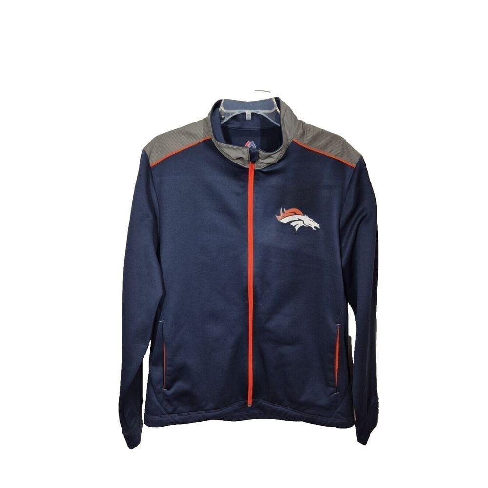 Denver Broncos Jacket Med Blue Majestic Long Sleeve Full Zip NWOT
