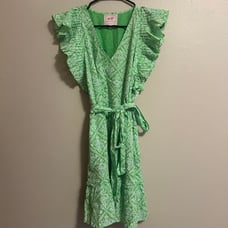 Banjanan Women's Paulita Dress Ruffle Green Tie Waist Size Large