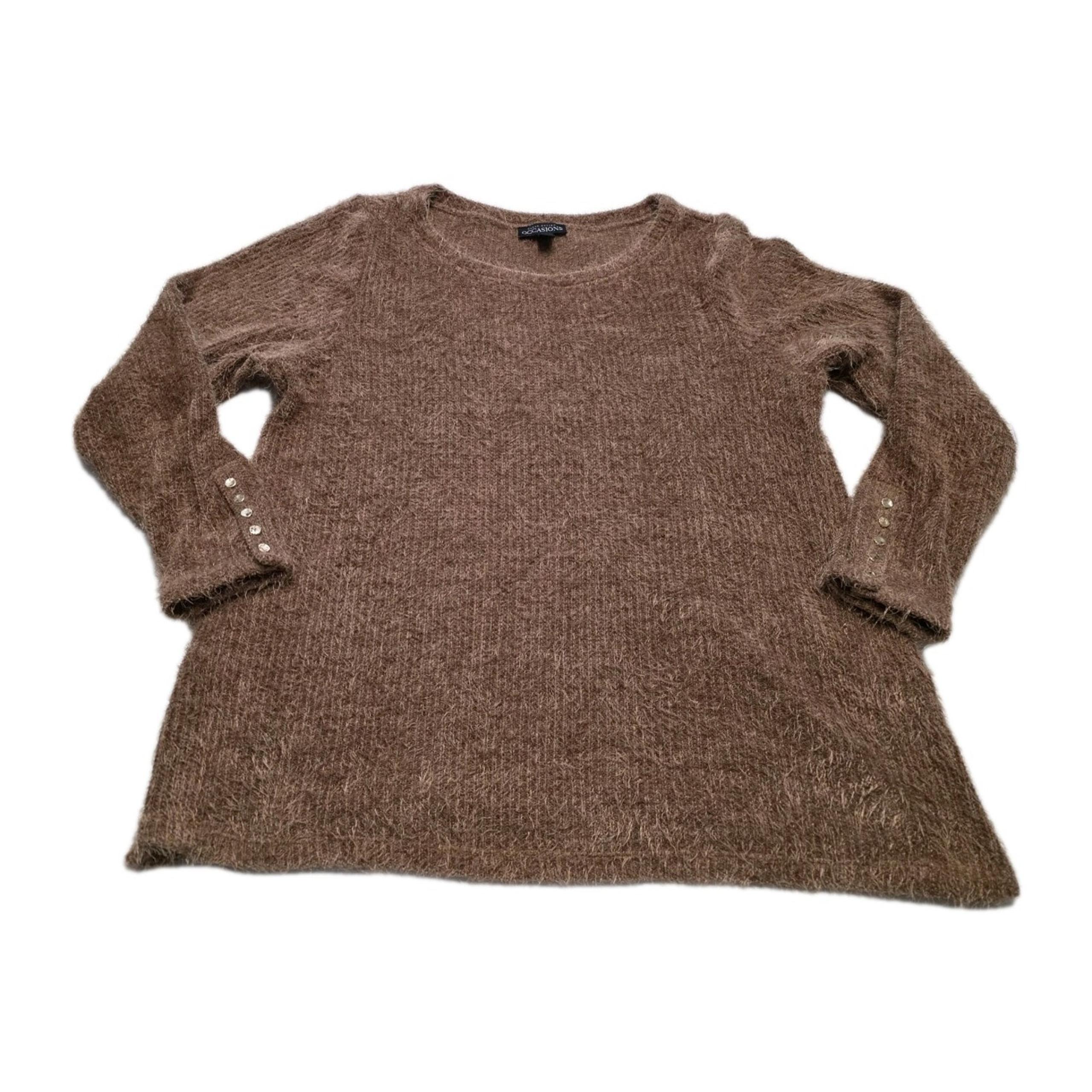 Susan Graver Women's Top Sweater Sz 1X Occasions Bateau Neck Eyelash Brown Soft