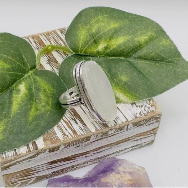 Selenite Sterling Silver Ring Size 6.5