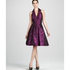 THEIA amethyst purple floral jacquard halter dress size 12