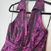 THEIA amethyst purple floral jacquard halter dress size 12
