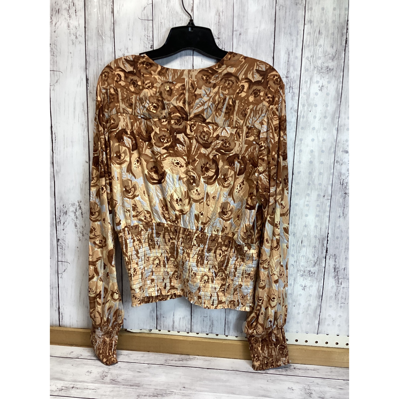 Anthropologie Tiny Valentina Long-Sleeve Printed Surplice Top Size XL Brown - detail