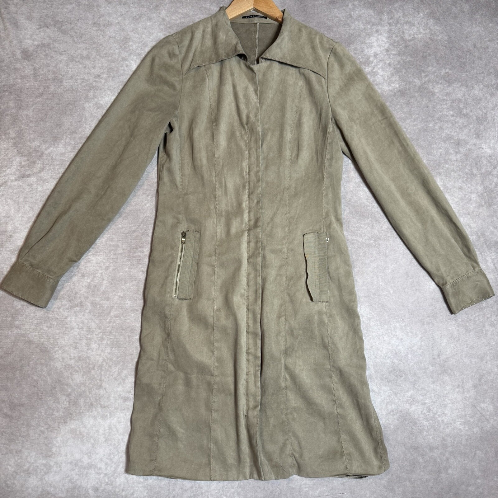 ELIE TAHARI Faux Suede Modern Trench Coat * No Belt **tiny Holes