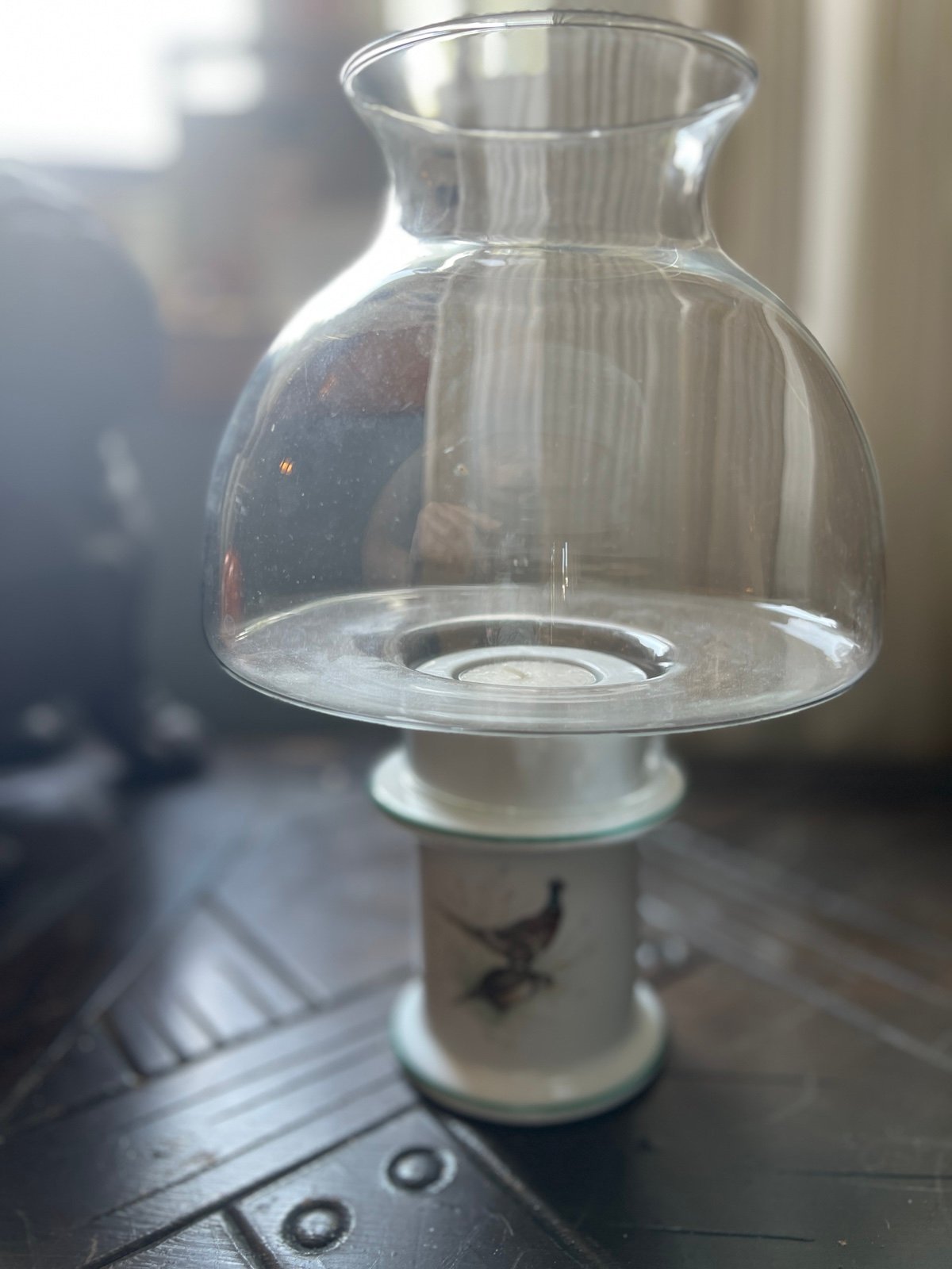 Ceramic tea light pheasant candle holder with glass hurricane lamp shade