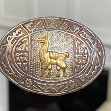 Vintage 925 Sterling Silver 18K Yellow Gold Llama Alpaca Oval Pendant Brooch Pin