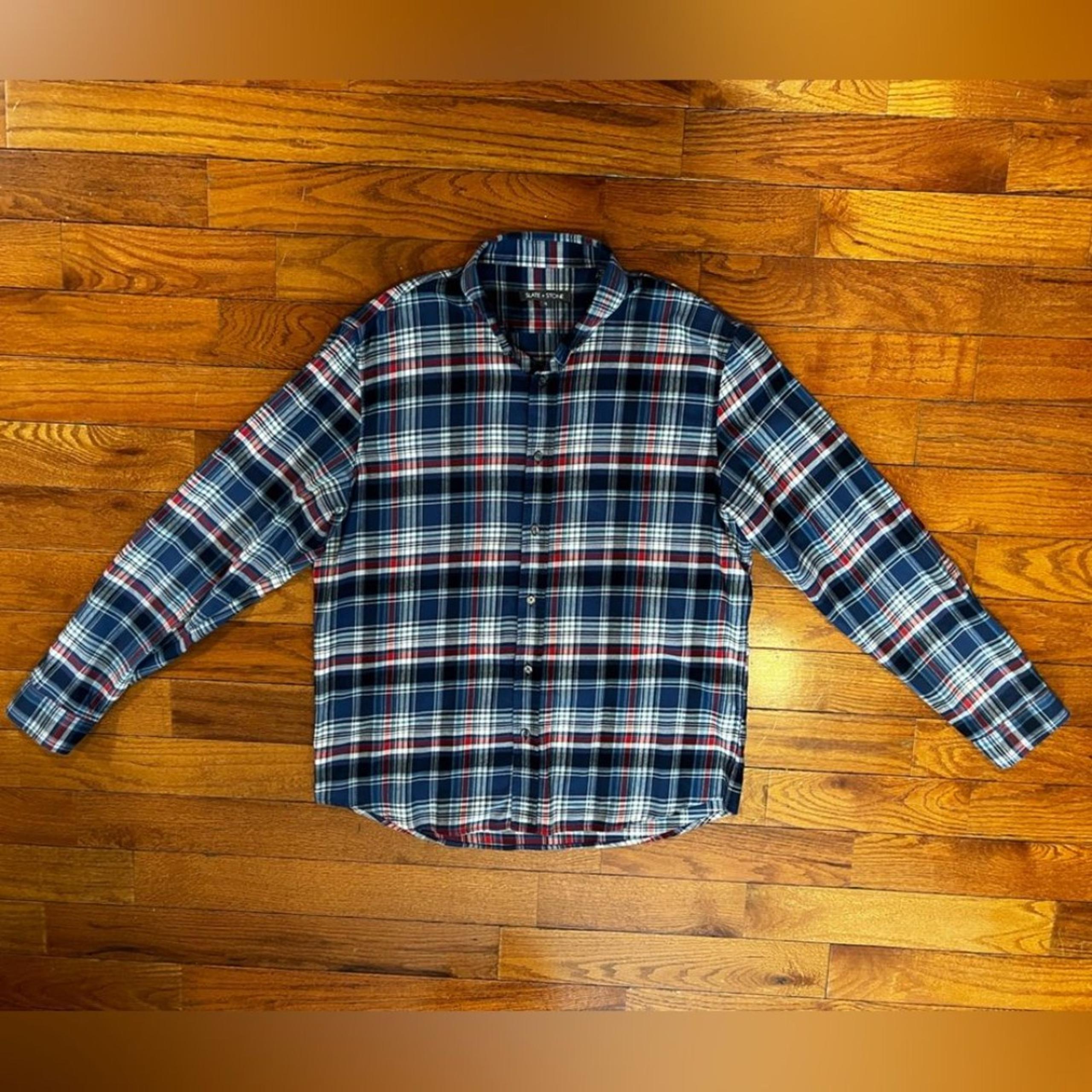 Slate & Stone Blue Plaid Long Sleeve Button Down Shirt XL Cotton