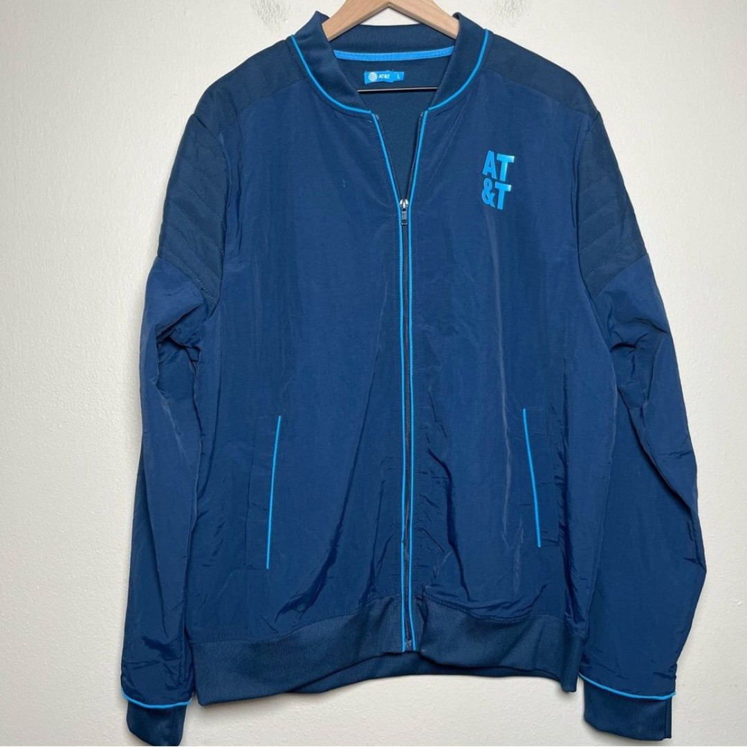AT&T Employee Men Jacket Large Blue Windbreaker Uniform Full Zip Coat