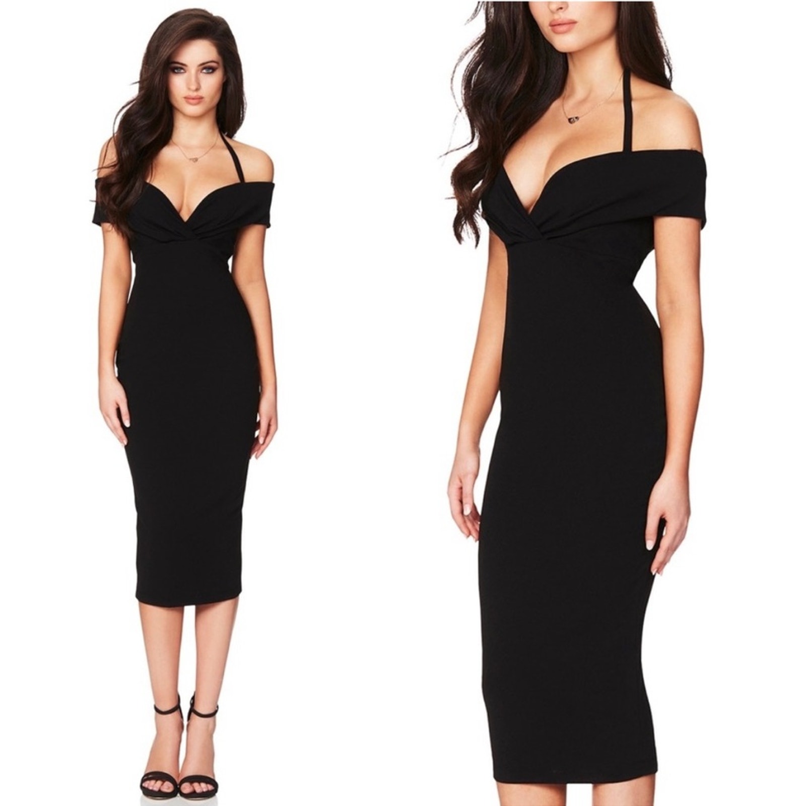 Nookie Revolve Athena Off Shoulder Halter Strap Midi Dress M