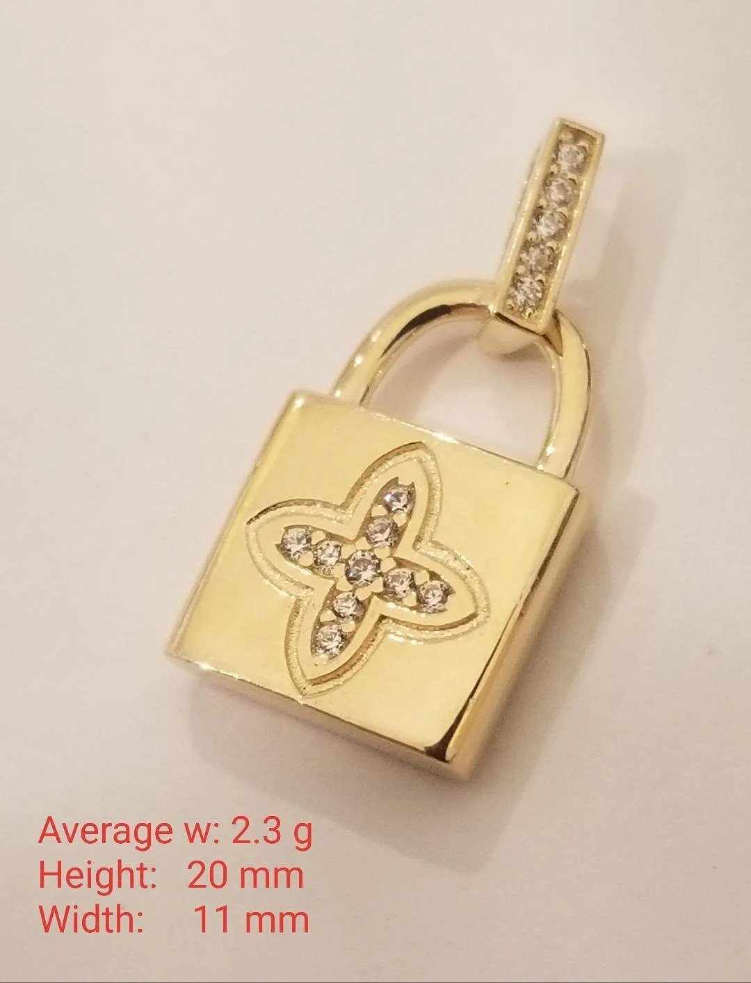 14k Real Yellow Gold 3D Padlock Candado Small pendant CZ Stone