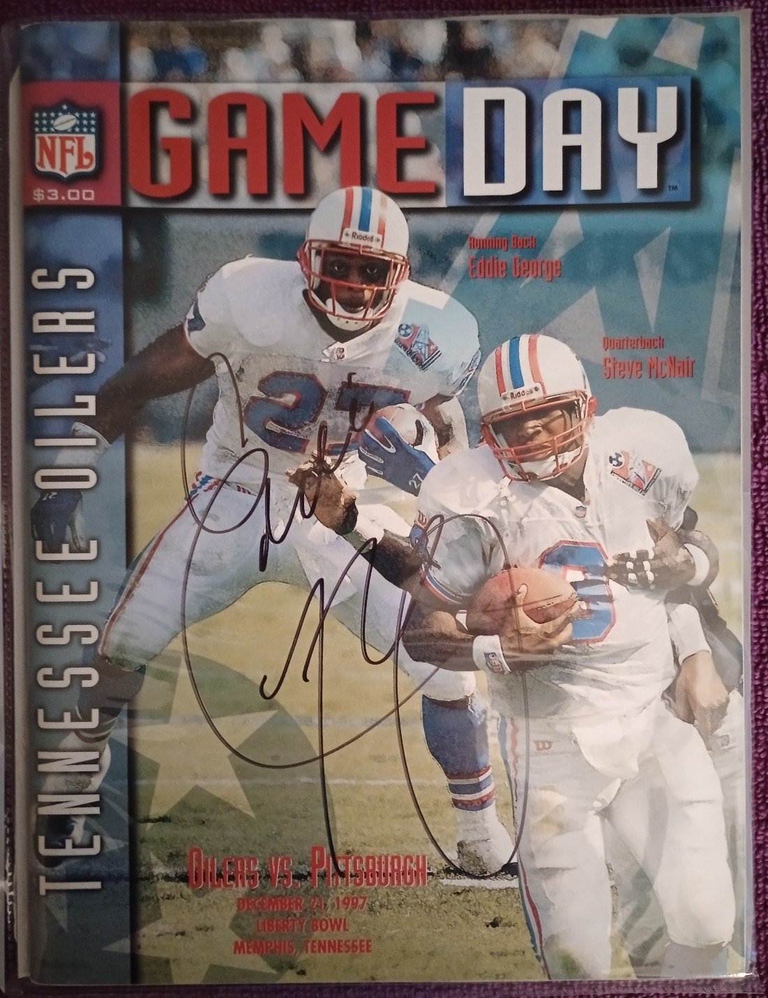 Eddie George Signed Game Day Tennessee Oilers Dec 21, 1997