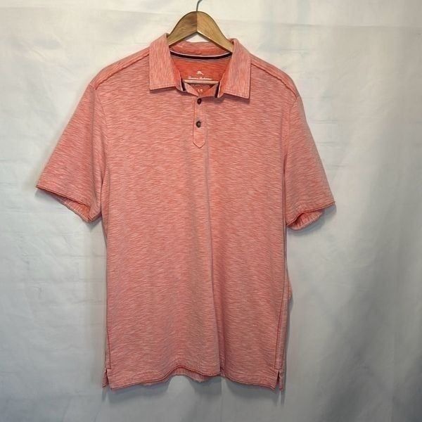 Tommy Bahama Polo Shirt Fray Day Solid Logo Melon ST225237 SS Large L Island Zon