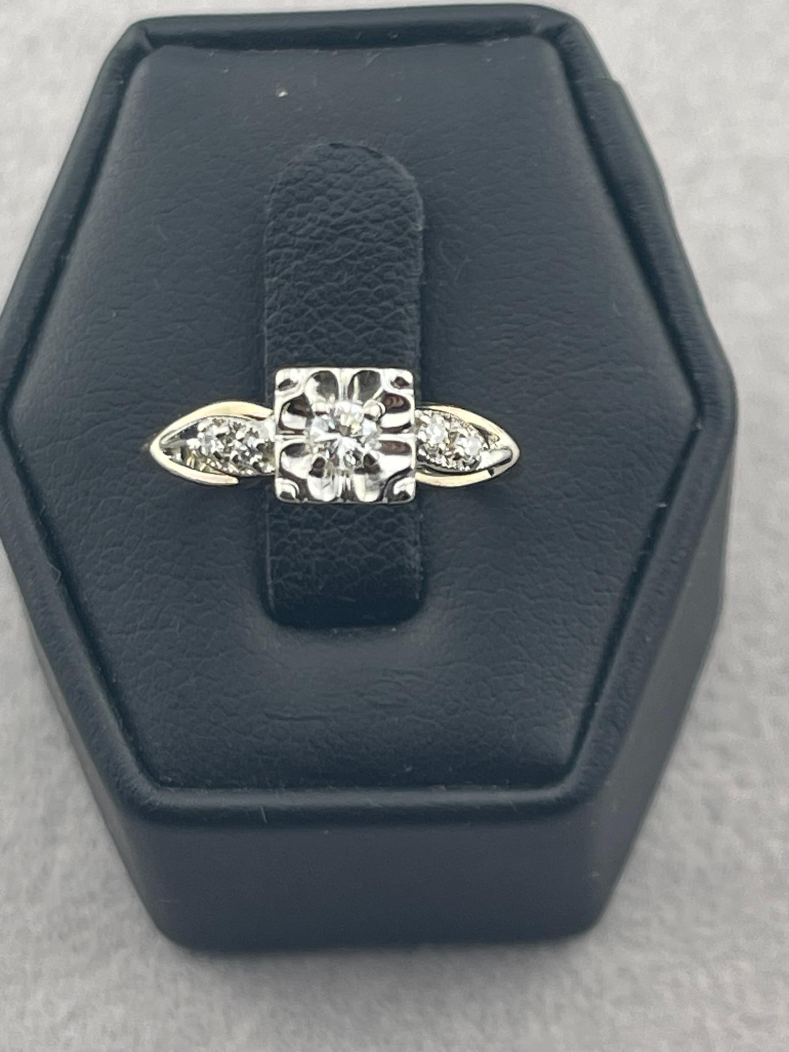 Antique 1/3 of a carrot diamond engagement ring, 14kt white and yellow gold
