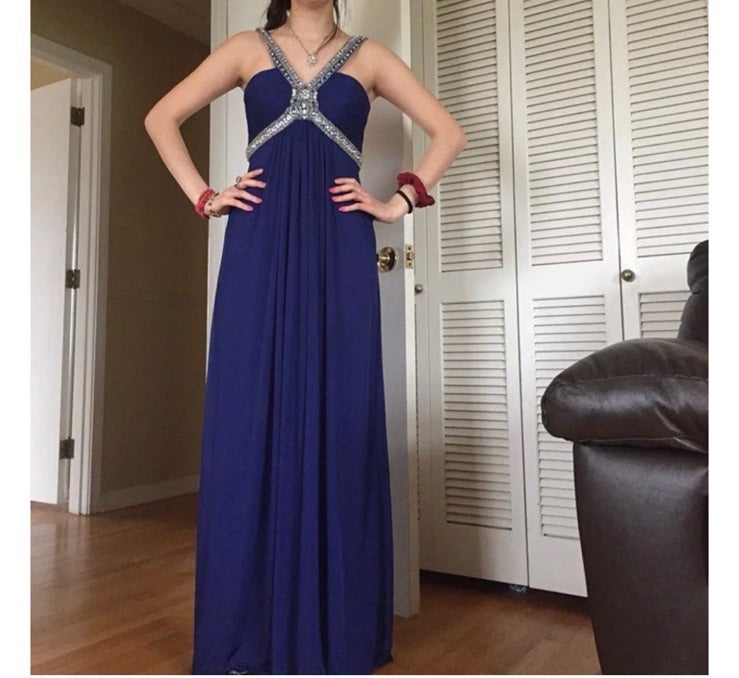 Xscape Navy Blue rhinestone embellished prom/pageant dress size 4
