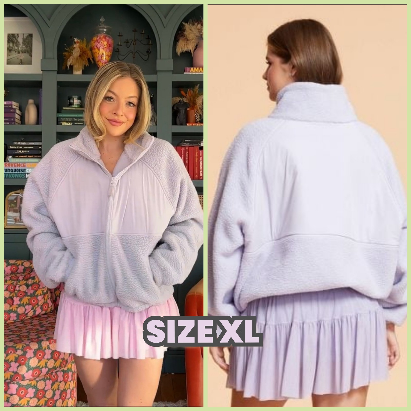 Blogilates Campfire Fleece Full Zip Jacket - LIGHT PURPLE SZ XL