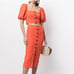 Cinq a Sept Orange Set. Puff Sleeve Crop Top + Buttoned Pencil Skirt