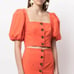 Cinq a Sept Orange Set. Puff Sleeve Crop Top + Buttoned Pencil Skirt