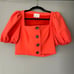 Cinq a Sept Orange Set. Puff Sleeve Crop Top + Buttoned Pencil Skirt