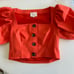 Cinq a Sept Orange Set. Puff Sleeve Crop Top + Buttoned Pencil Skirt