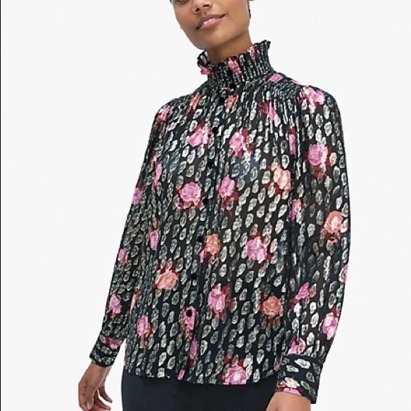Kate Spade Rose Garden Clip Highneck Blouse