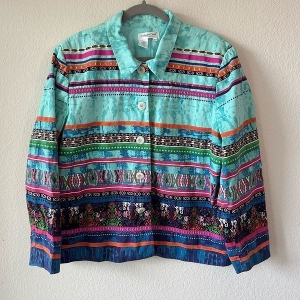 Coldwater Creek Southwestern Aztec Print Jacket Multicolor Cotton Women’s Sz XL