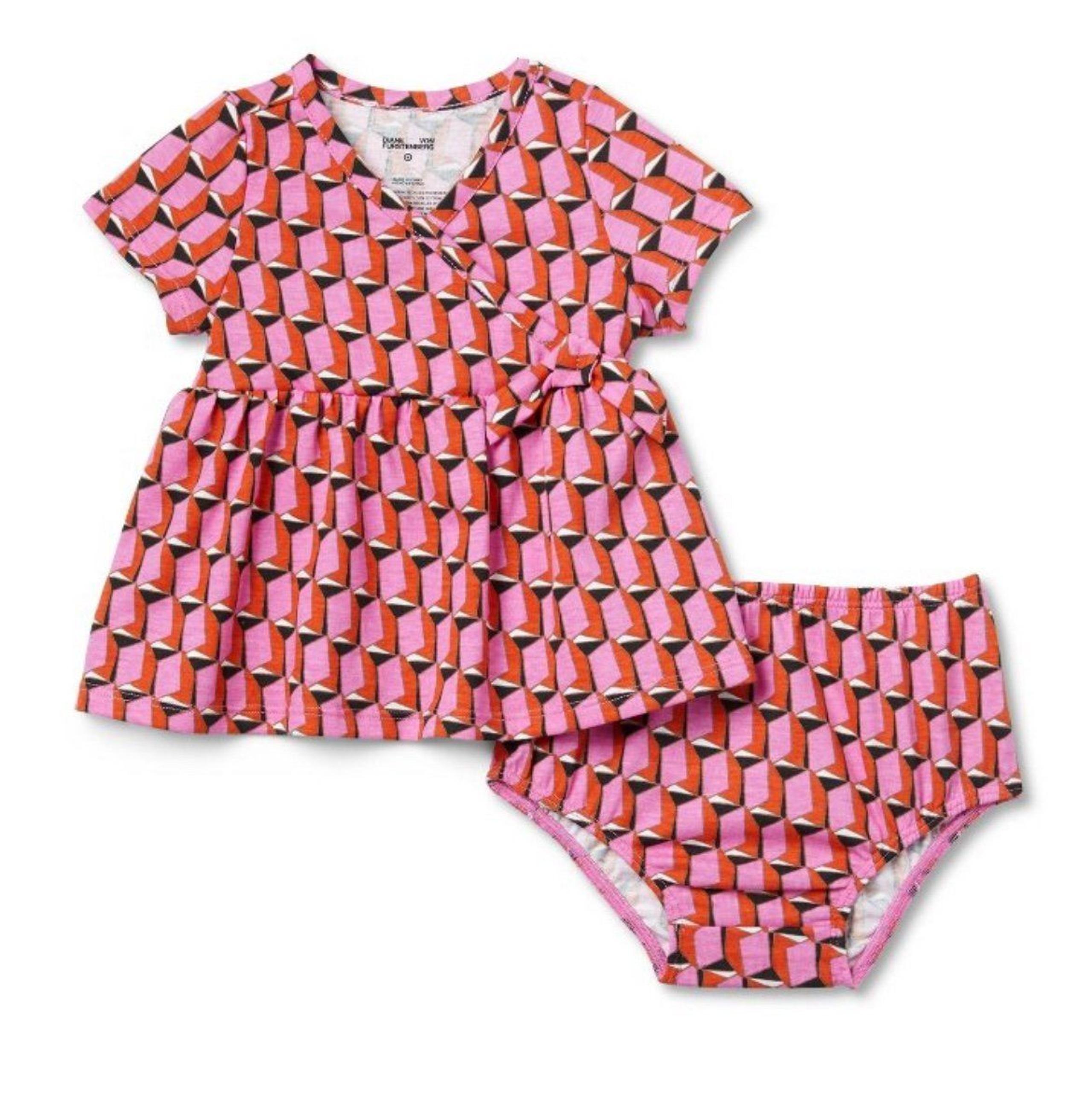 DVF Diane Von Furstenberg Target Short Sleeve Faux Wrap Dress 3-6M Modern Geo