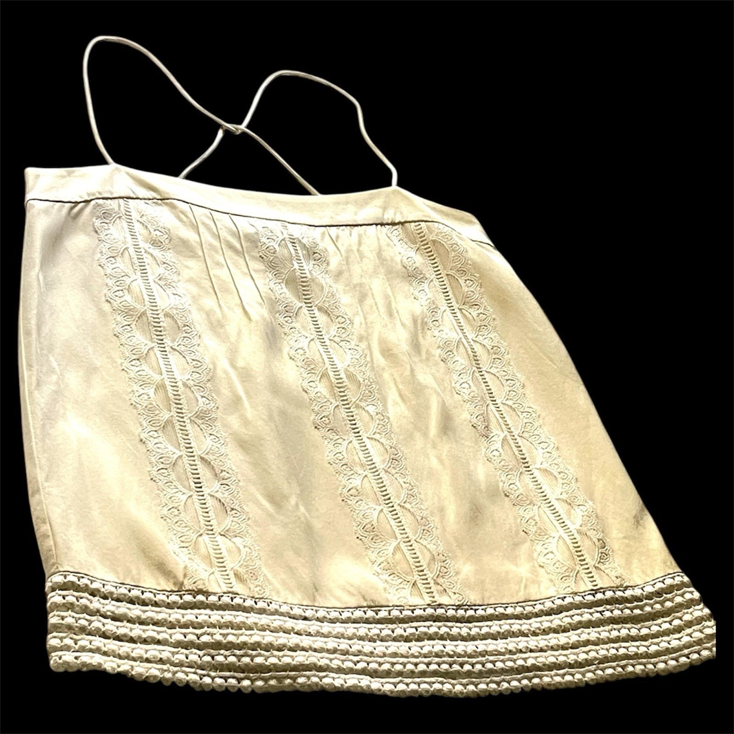 VTG 90s Cynthis Steffe 100% Silk Ivory Soft Camisole SZ 2 Lace Spaghetti Straps