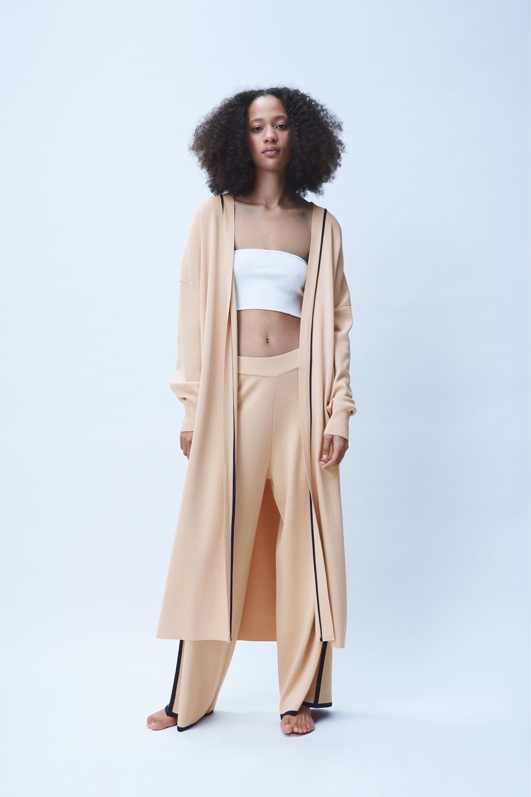 NWT. Zara Beige Long Knit Robe/Cardigan with Belt. Size L