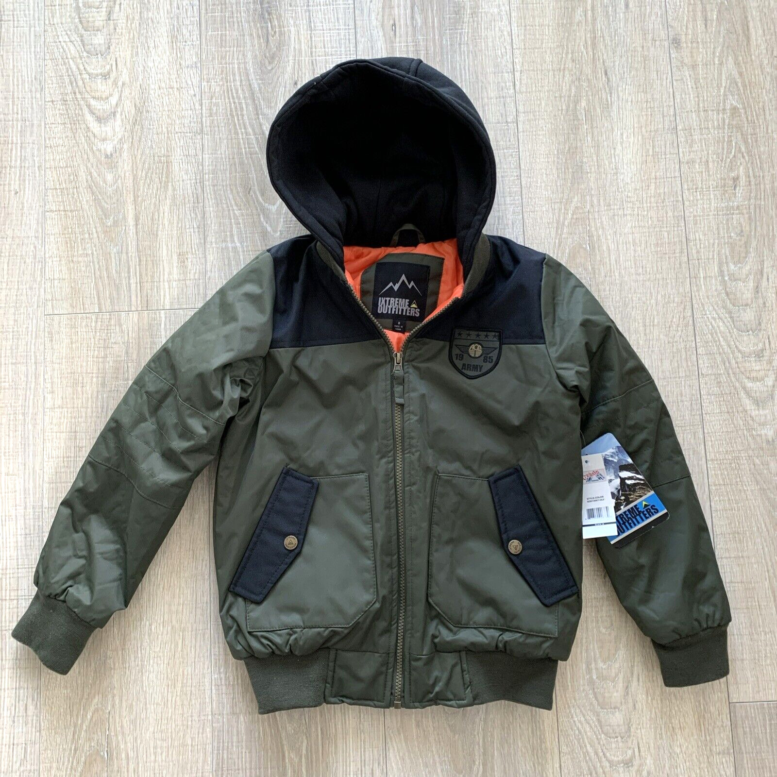 IXTREME Outfitters Boys Army Flight Bomber Jacket Hooded Green Kids Sz 8
