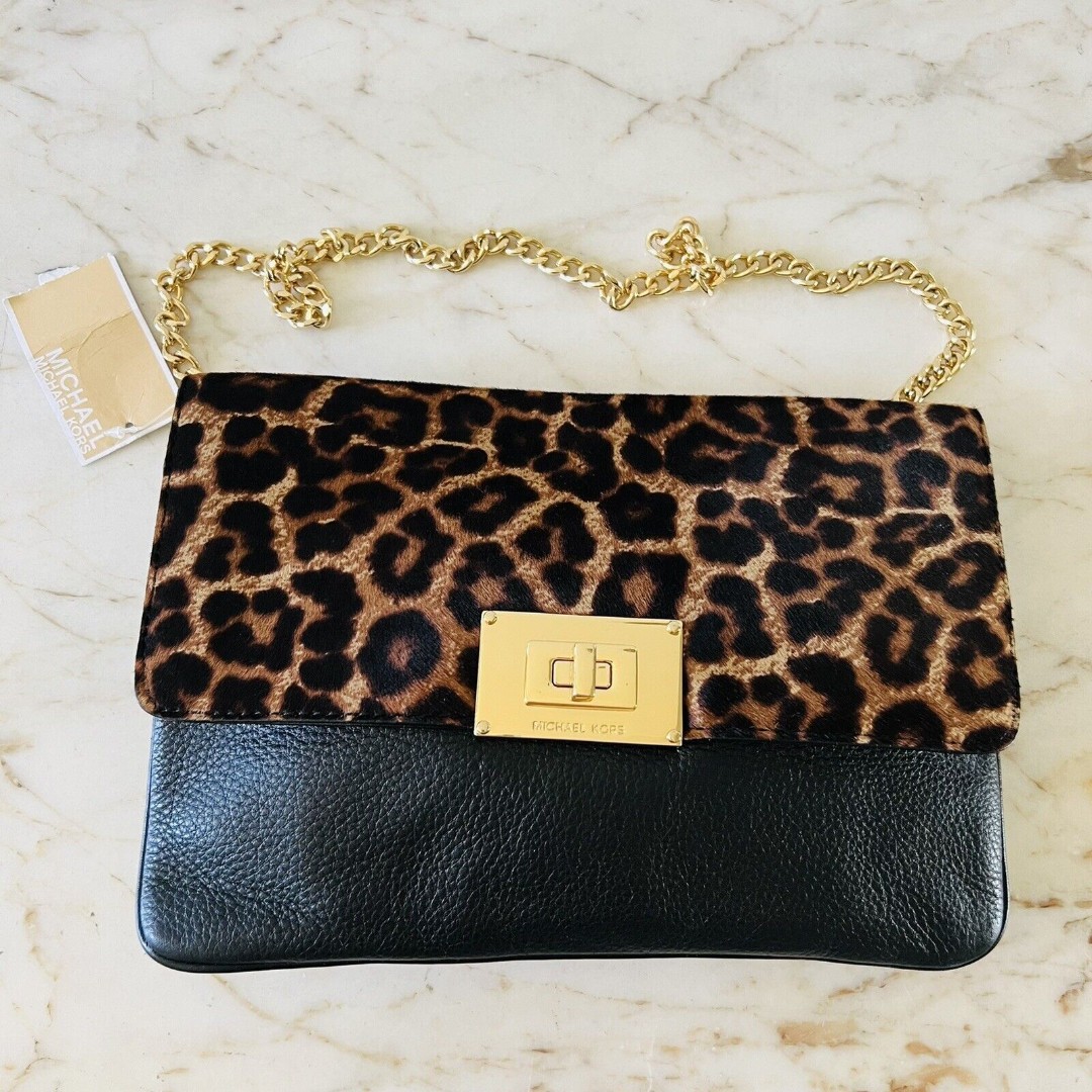MICHAEL KORS Sloan Cheetah Natural Leather Clutch Bag