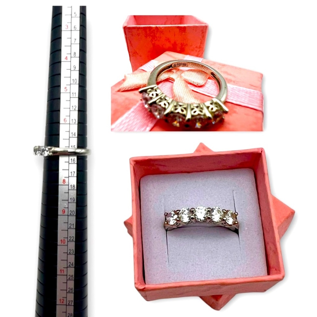 925 VN Signed Sterling Silver & Cubic Zirconia Ring Sz 7