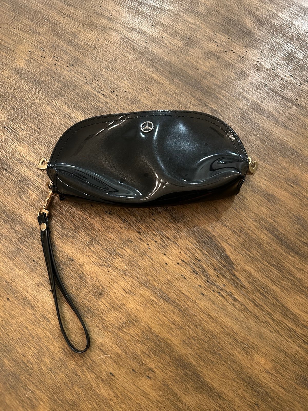 Rare Mercedes Benz Patent Black Silver Logo Wristlet convertible clutch